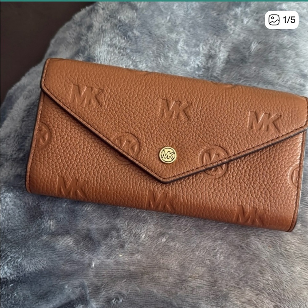 Michael Kors Embossed Signature Leather Continental Wallet in Brown